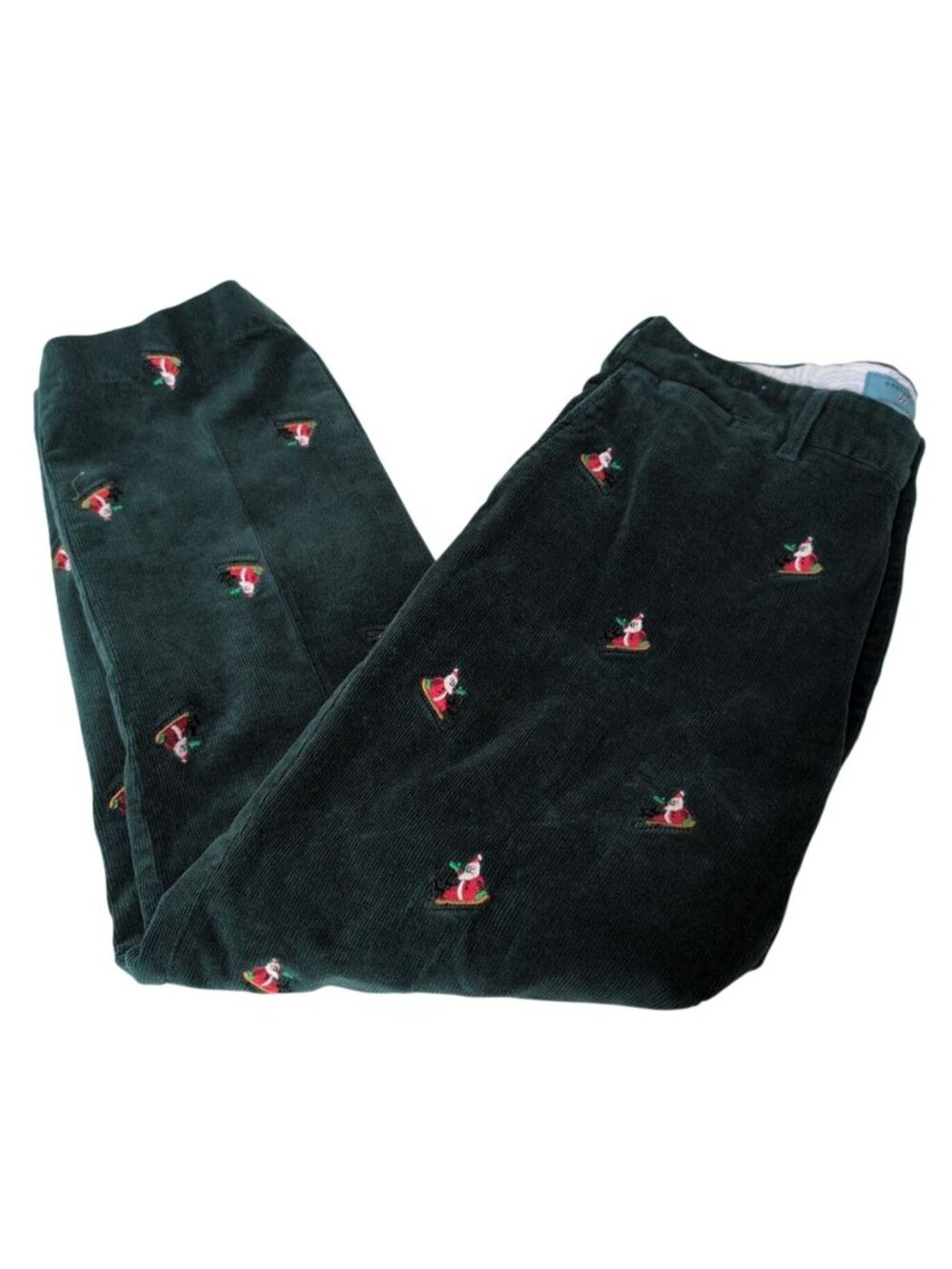 Castaway Nantucket Corduroy Christmas Pants Mens Size 40 Green Embroidered Santa